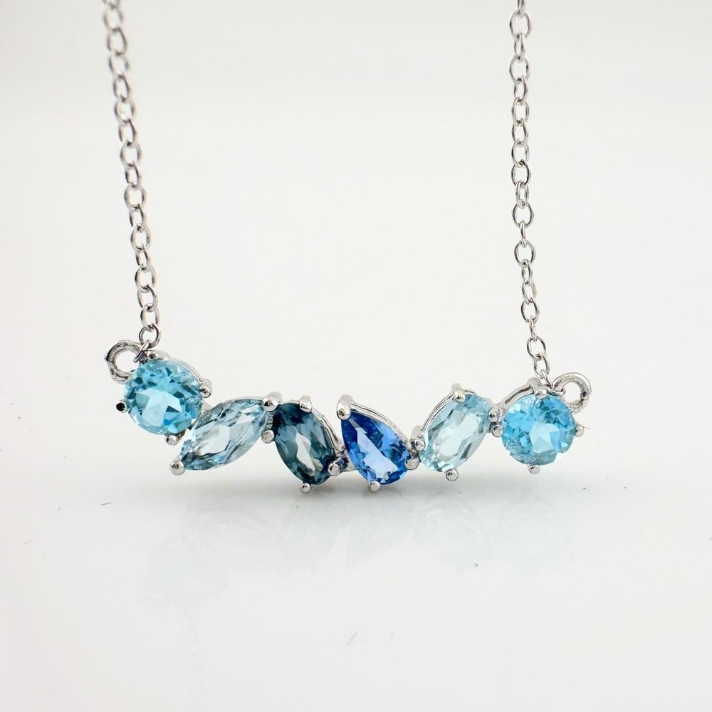 Beautiful Shades of Blue Natural Topaz  (1.5 ct) Designer Necklace .925 Sterling
